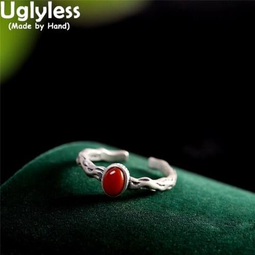 Uglyless 5MM Super MINI Gemstones Agate Rings for Women Vintage Thai Silver 925 Silver Branch Thin Rings Fashion Dress Jewelry