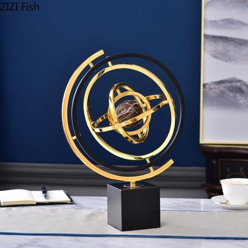 Nordic Metal Geometric Globe Crafts Living Room Office Decoration Round Rotating Globe Luxury Modern Home Decoration Accessories