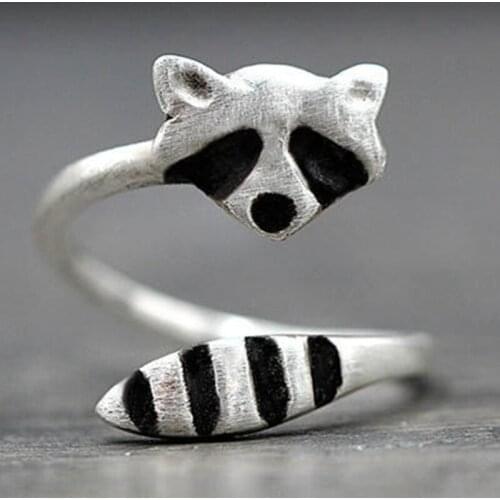 Fashion Silver Color Raccoon Female Ring Cute Opening Rings For Women Party Adjustable Jewelry Wholesale Anillos
