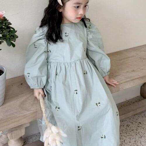 2021 New Embroidery Floral Girls Dress Spring Princess Dress Long Sleeve Cotton Kids Clothing Sweet Children Dress