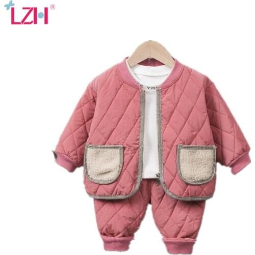 LZH 2020 New Winter Autumn Home Leisure Childrens Cotton Clothes 2Pcs Set Thicken Costume For Girls Toddler Boys Suit 1-4 Years
