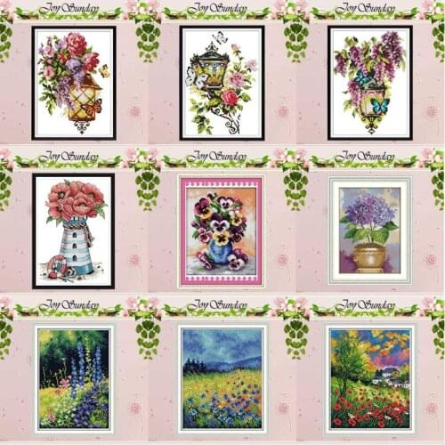 Orchid Poppy Colorful Flower Series Counted Cross Stitch Handmade 11CT 14CT printed Cross Stitch Kits Embroidery for Needlework
