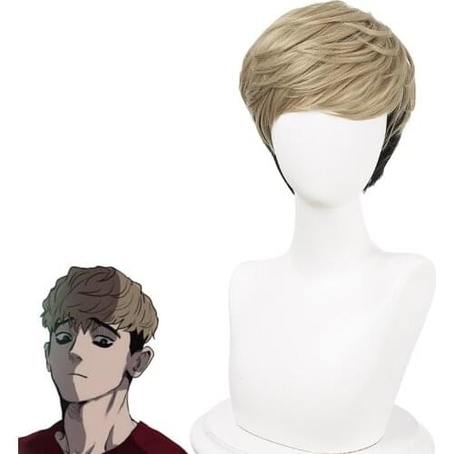 SangWoo Wig Linen Layered Black Hair Wig Anime Killing Stalking Cosplay Hair Synthetic Cosplay Wig 25cm