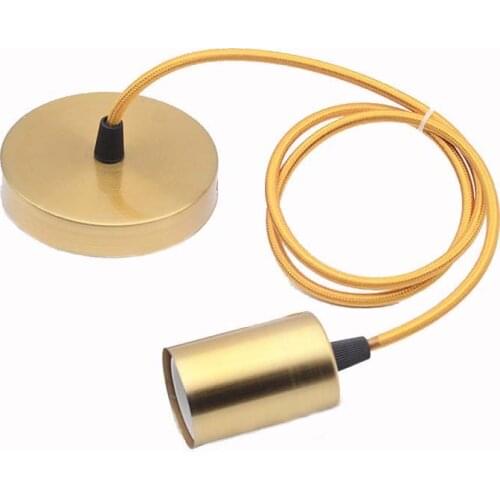 Retro Copper Color Hanging Pendant Lamp Fittings Dia10CM Ceiling Rose With E27 Lampholder 1M Gold Braided Wire Lighting Fixtures