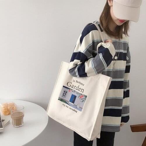 Casual Large Handbags Eco Reusable Cotton Cloth Shopping Book Bags Women Canvas Shoulder Bag Vintage Oil Painting Totes Female