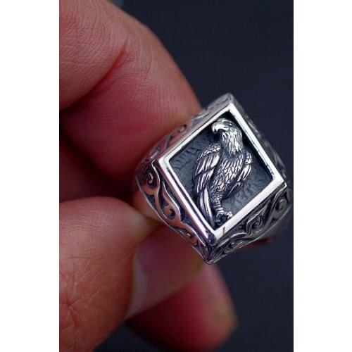 Imported from Thailand, Parrot Ring Face Retro 925 Silver Adjustable Opening Ring