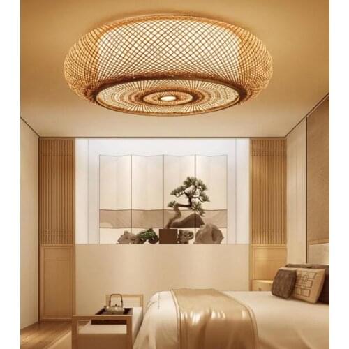 Hand-woven Bamboo Wicker Rattan Round Lantern Shade Ceiling Light Fixture Rustic Ming