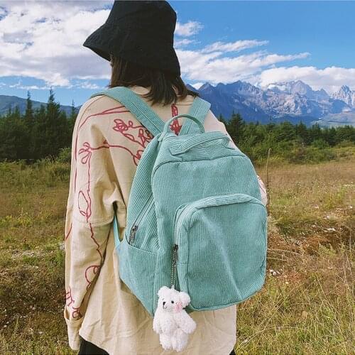 Preppy Style School Bag For Teenage Girls Soft Fabric Backpack Corduroy Design Travel Bag Winter Casual With Large Capacity