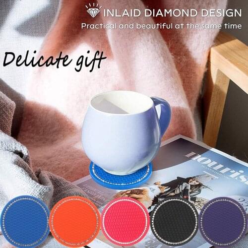 2 PCS Universal Diamond Car Coasters for Cup Bottle Holder Anti-slip Pad Mat Silica Coaster Set Bling Car Interior Accessories