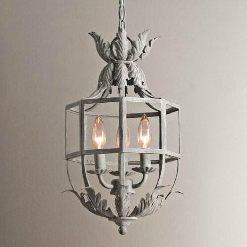 Vintage white metal cage chandelier lighting fixture retro lantern 3/5 lights hang unique home lighting for dining room kitchen