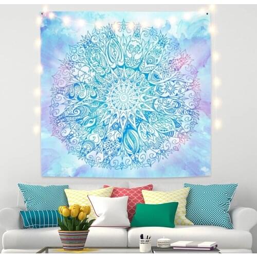 Bright Blue Mandala Flower Tapestry for Livingroom Photography Wall Decor
