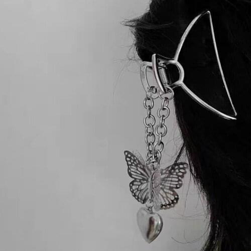 Three-dimensional Butterfly Love Pendant Tassel Metal Clip Hairpin Cool Girl Personality Hair Accessories Female Shark HairClips