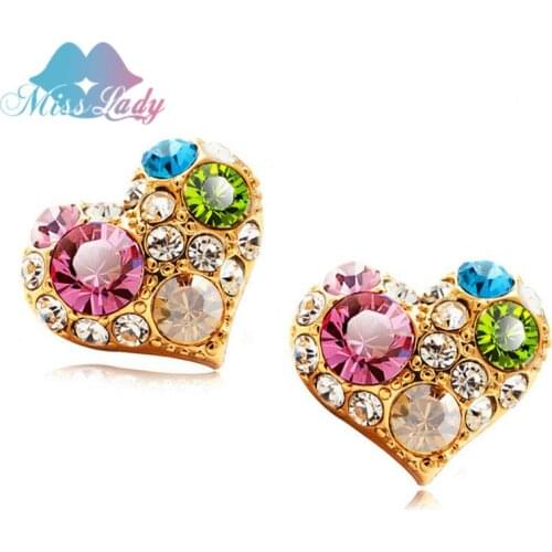 Miss Lady Rose Gold color Crystal Wedding Bridal Heart Color Stud Earrings Wholesales Fashion Jewelry for women MLY5319
