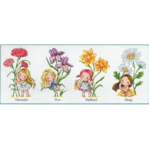 Gold Collection Counted Cross Stitch Kit Birth Flower January February March April Iris Daffodil Daisy Four Girls Flowers SO