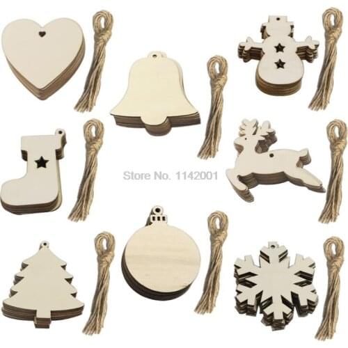 100set 10pcs/set DIY Natural Wooden Chip Christmas Tree Hanging Ornaments Ornaments Decorations