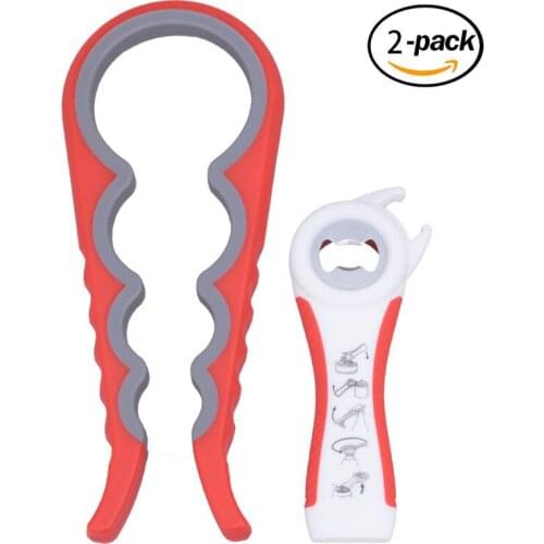 Jar Opener, 5 in 15 in 1 Multi Function Can Opener Bottle Opener Kit with Silicone Handle Easy to Use (Two - Piece