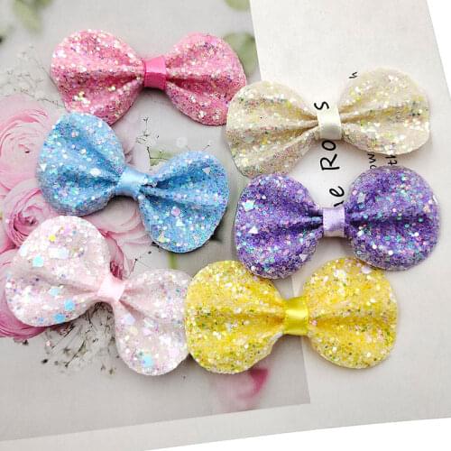 20pcs/lot DIY handmade glitter bows for kids hair clothing shoes accessories new arrival Shiny Glitter Bowknot Patchess Applique