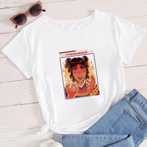 2021 Animation T Shirt Fashion Flame and Girl Printed Harajcku Vogue Short Sleeve Creative Streetwear Punk Casual T Shirt