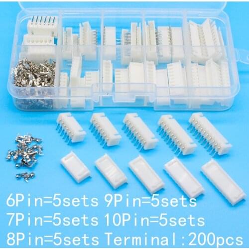25 sets Kit in box 6p 7p 8p 9p 10 pin Right angle 2.54mm Pitch Terminal / Housing / Pin Header Connector Wire Connectors XH Kit