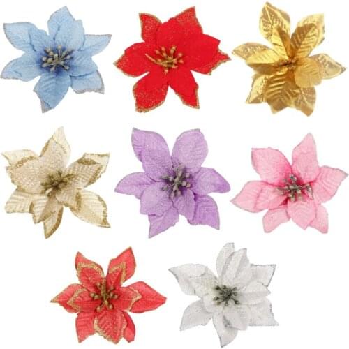 30 Pieces Glitter Christmas Tree Ornaments Artificial Wedding Christmas Poinsettia Flowers for Christmas Flowers Tree Wreath