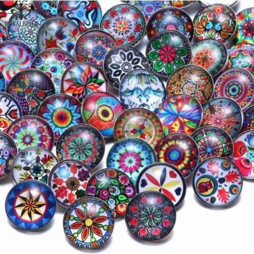 50Pcs/lot Multi Themes 18mm Snap Buttons Glass Charms Mixed Pattern Snap Bracelet For 18mm/20mm Snap Jewelry DIY Jewellery