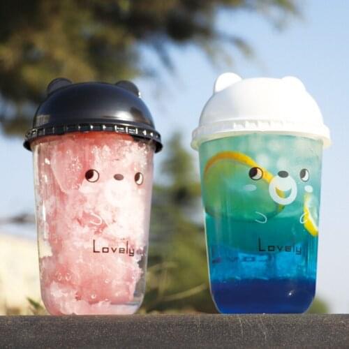 50pcs Cute 500ml Transparent disposable milk tea cup party favor coffee drink cup takeaway packaging plastic cups with lids