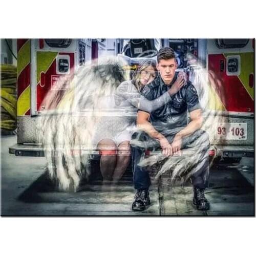 5D Diy Diamond Paintings Fantasy Angel And Fireman Diamond Mosaic Embroidery Full Round Cross Stitch Girl Room Decor I84