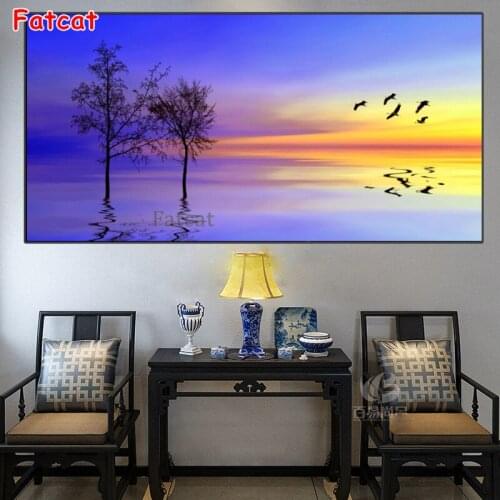 Full Square Drill 5D DIY Diamond Painting Beach Scenery Embroidery Cross Stitch Sunset,flying birds Mosaic large size PP2259