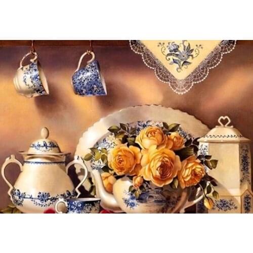 Bloemen met thee diamond painting