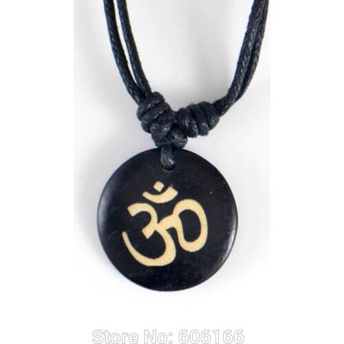 AUM OM Ohm Hindu Buddhist Hinduism Yoga India bone resin Carving Pendant Necklace Amulet Lucky Gift Tribal Fashion Jewelry