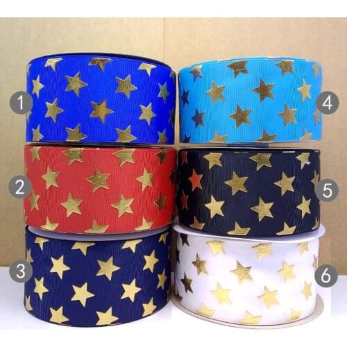 Free shipping 50 yard 75 mm gold foil star printed grosgrain ribbon