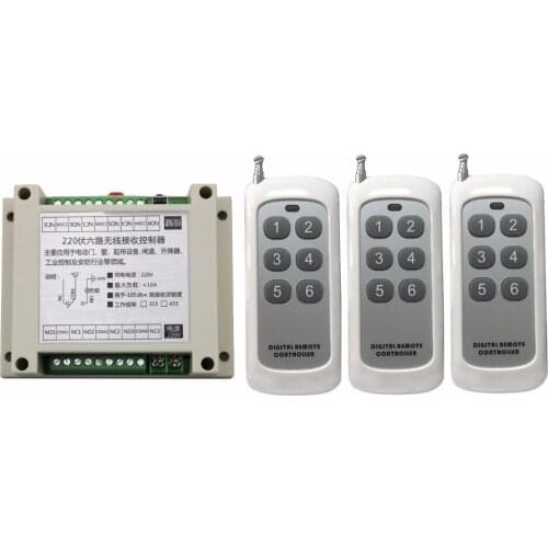AC220V 6CH 10A RF Wireless Remote Control Relay Switch Security System tubular motor garage door shutters/ lamp & 3*Transmitter
