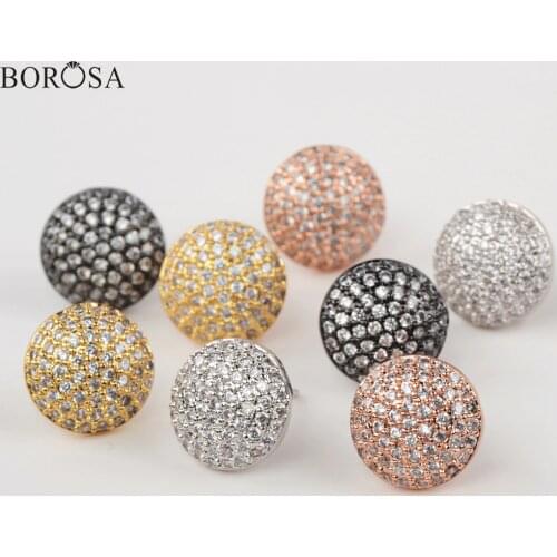 BOROSA Gold Plating Bling Cricle Micro Paved CZ Stud Earrings for Girls Fashion Round Stud Statement Earrings Jewelry WX1391