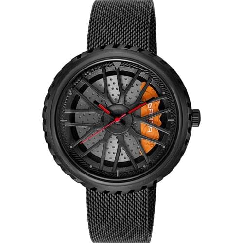 Unique Car Wheel Watch for Men Fashion Quartz Steel Mesh Strap Clock Relogio Masculine