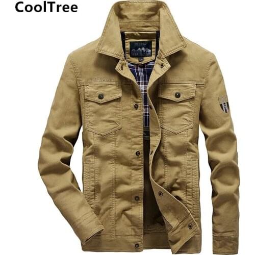 CoolTree Men Military Jacket Spring Autumn Multi-pockets Solid color Cotton Coats Male Slim Fit Outerwear Tops Plus Size 7XL 8XL