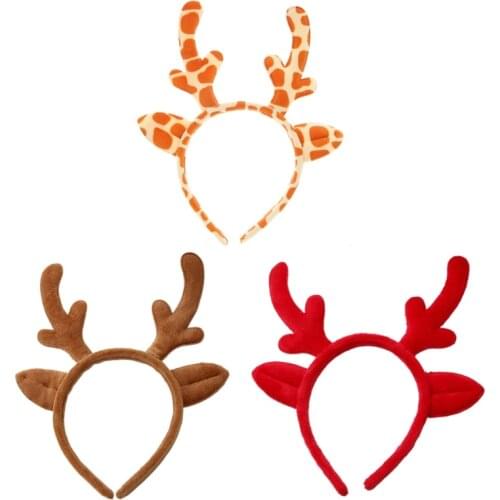 D0LF Girls Animal Deer Horn Headband Plush Antler Hair Hoop Novelty Party Headdress Fawn Horn Christmas Party Accessories
