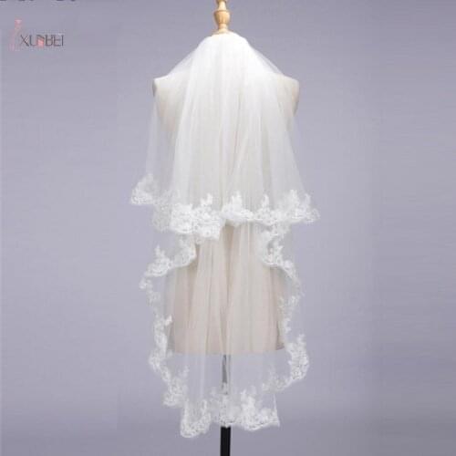 Bridal Veil Short With Comb Lace Appliqued Edge Tulle Bridal Veil Two Layer 75 CM Elbow Length Wedding Accessories 2019