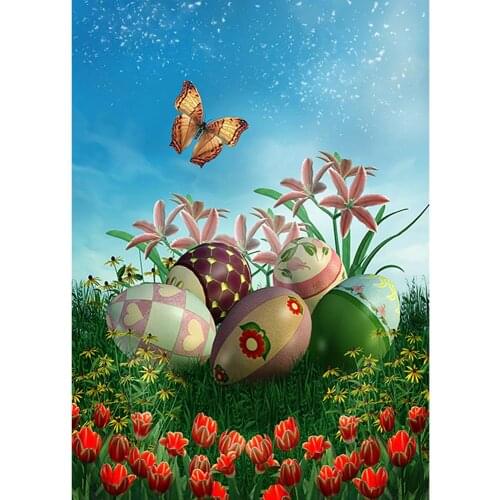 Easter Eggs Tulips Butterfly Photo Backgrounds Customized Backdrops for Children Baby Family Party Photophone Photography Props