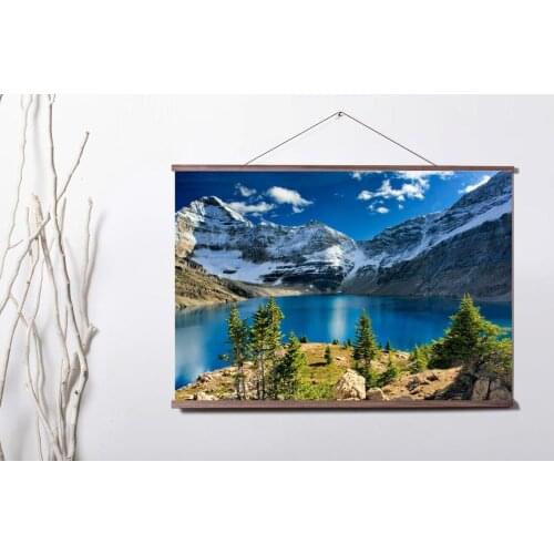 Mountains Forest Fog Lakes Scene Art Canvas poster decoration painting with solid wood hanging scroll