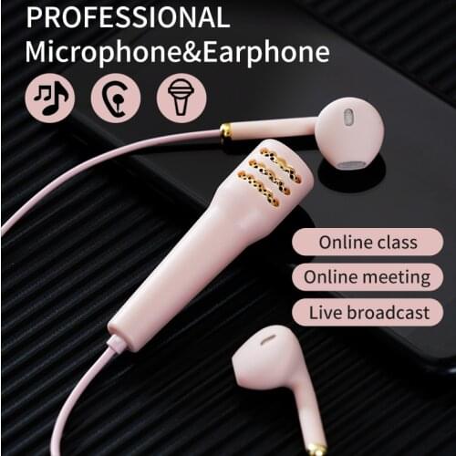 HIFI&BASS Earphone with Mini HD Microphone Mic 3.5mm Interface Headset for Karaoke Online Class Meeting Live Streaming Broadcast