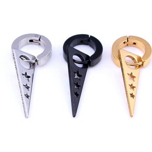 Stainless steel men punk stud earrings small circle round earring with triangle star hollow dangle fashion body piercing jewelry