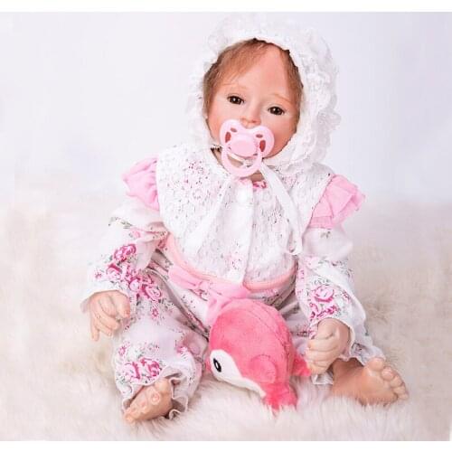 46cm Silicone Baby Doll Lifelike Reborn Babies Boy Handmade Dolls Toy with Rooted Mohair Kids Birthday Xmas Gift