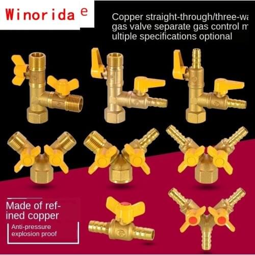 Brass Gas Three-way Valve Copper Rod Copper Core 1/2inch Brass Gas Valve Natural Gas Switch Ball Valve