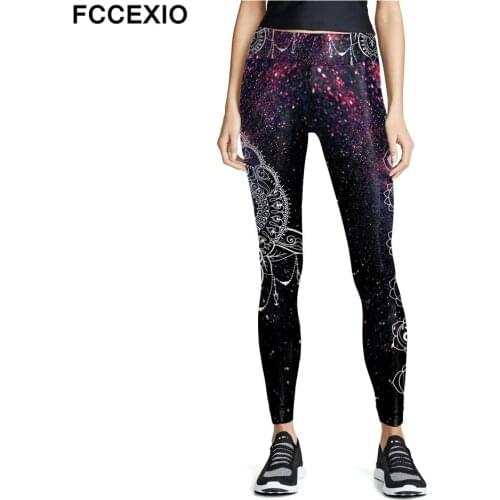 FCCEXIO Fashion Mandala Flowers Series Leggings For Women High Waist Fitness Leggins Slim Sexy Legins Trousers Workout Pants