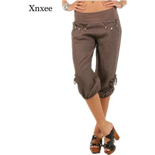 Summer Ladies Pants Casual Cropped Pants Comfortable Harem Pants Trousers Pockets Loose Fashion Trousers Sports