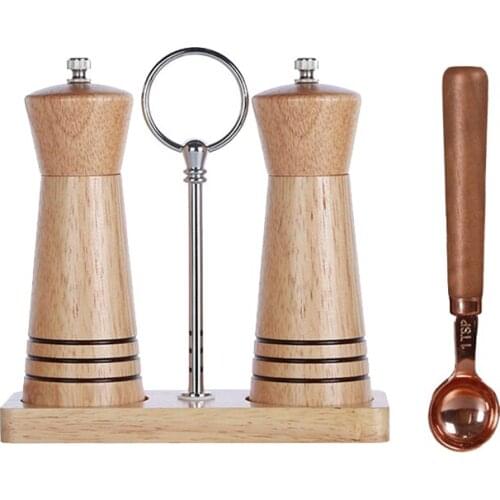 2 Pack Wood Salt and Pepper Grinder with Spoon Mill Set Refillable ,Grinders for Whole Peppercorn and Himalayan Salt