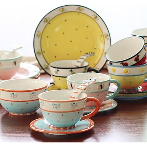 Ceramic Cutlery Set Spoon Plates Bowl Vajilla Coffee Cup Dinnerware Set Innovative Afternoon Tea Cup Children Lovely Food Tray