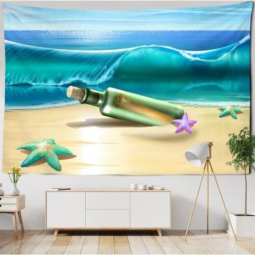 Floating Bottle Tapestry Wall Hanging Starfish Waves Bohemian Hippie Beach Mat Childrens Bedroom Art Home Decor