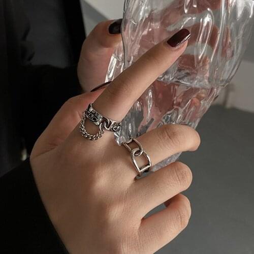 2021 New Punk Metal Geometry Circular Rings Set Buckle Joint Tail Ring for Women Jewelry Gifts Opening Index Finger Accessories