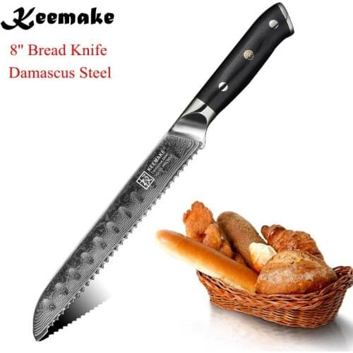 KEEMAKE 8" Bread Knife Japanese Damascus High Quality VG10 Steel Kitchen Knives Razor Sharp Chef Knife Cutter Tools G10 Handle